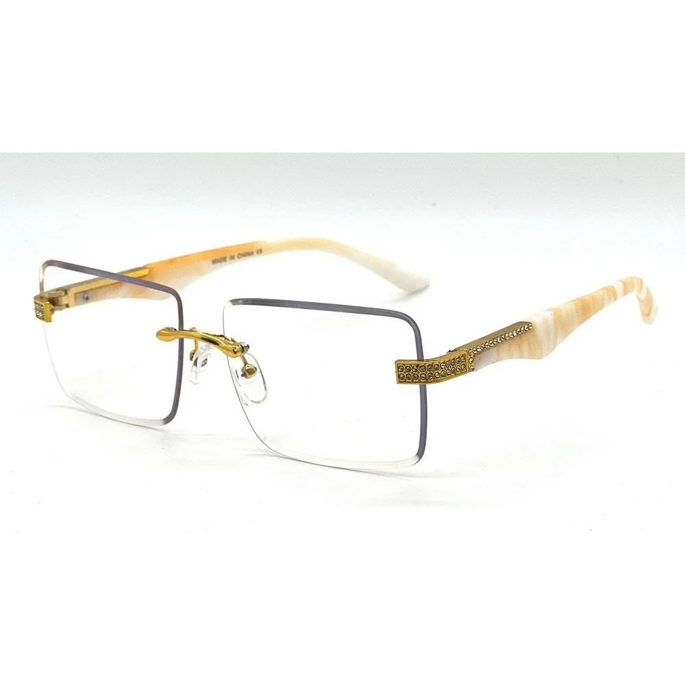 Men Fashion Rimless‎ Sunglasses Rectangle Clear Lens Gold Accent Eyewear Hip Hop